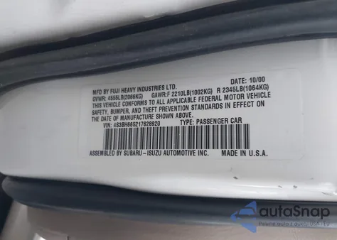 2001 Subaru Outback из США, поврежденный, VIN 4S3BH665217628920